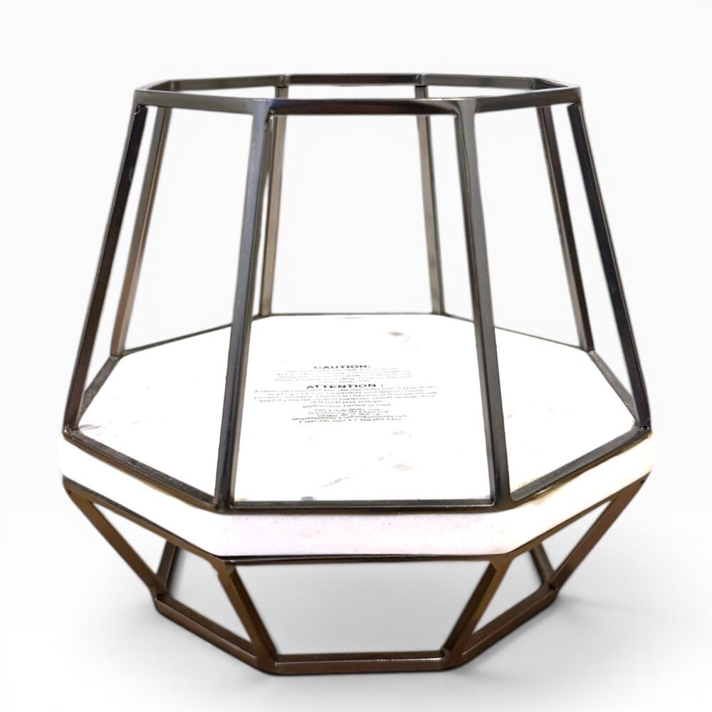 BATH & BODY WORKS Geometric 3-Wick Candle Holder Black Metal Marble EUC